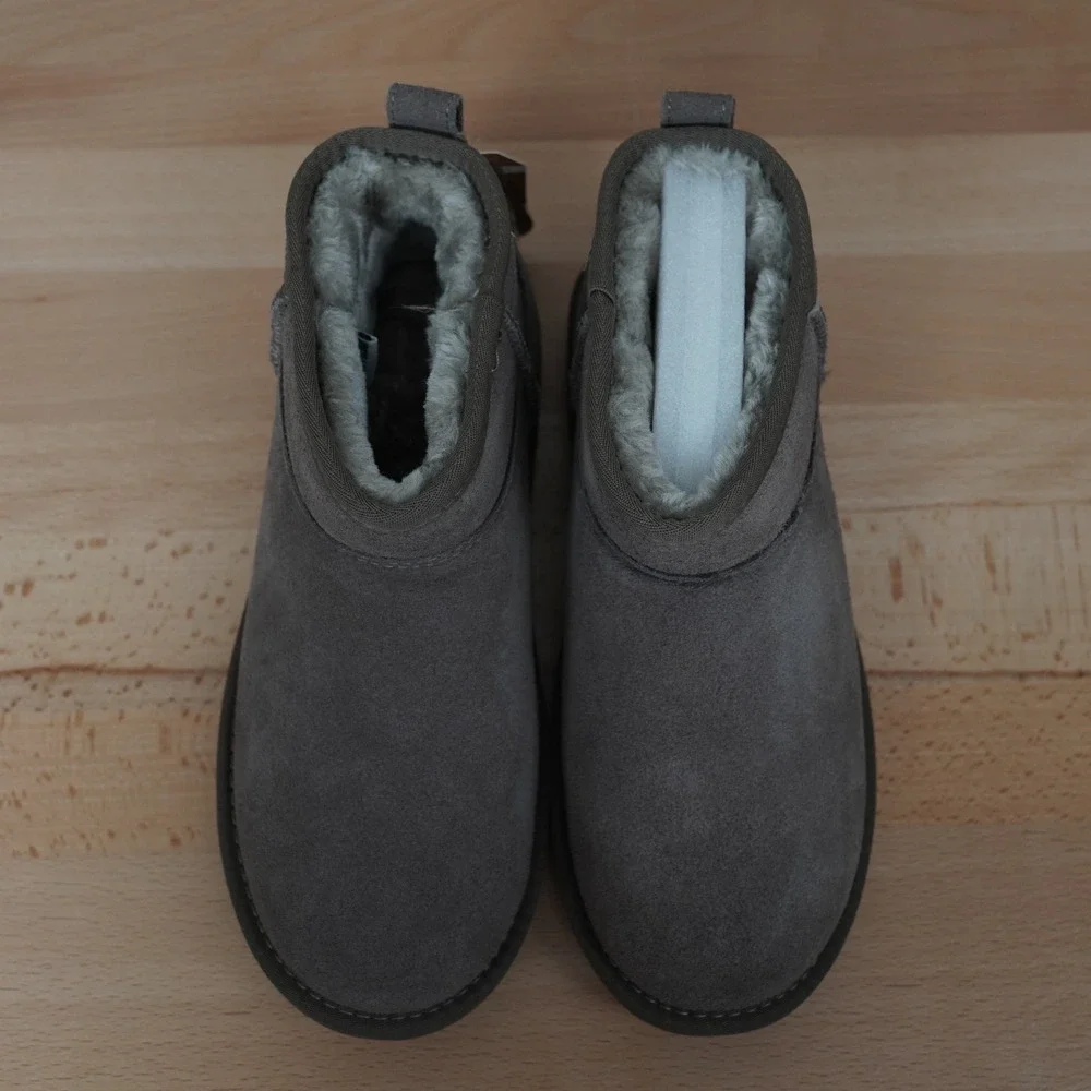 Project Cloud Boot Women 7.5 Grey Genovera Suede Faux Fur Lined Mini Ankle Boot‎